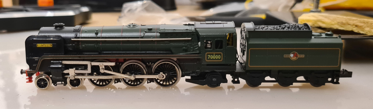 The finished locomotive with body shell fitted back on.