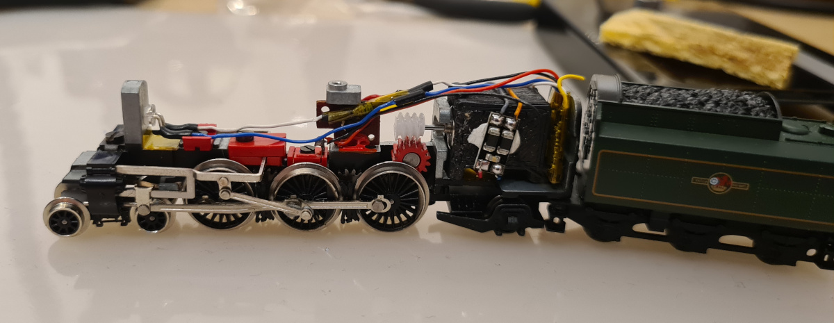 The completed install, with all components wired. Side view.